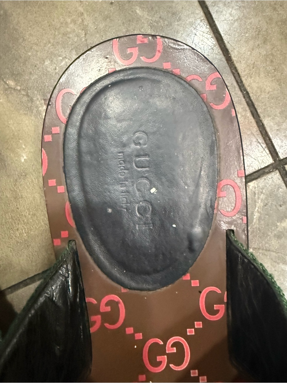 Gucci Green & Red Web Thong Sandals with Gold Double G - Picture 3 of 9